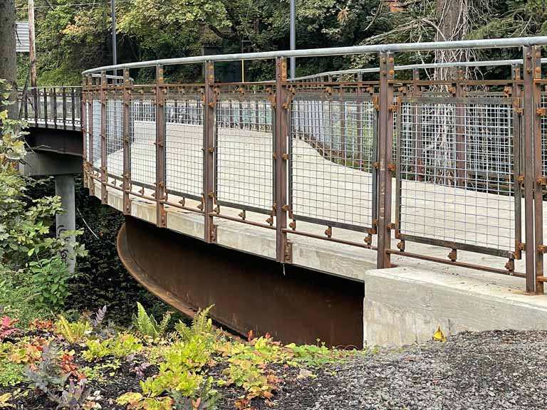 Red Electric Pedestrian Trail Bridge SW Portland